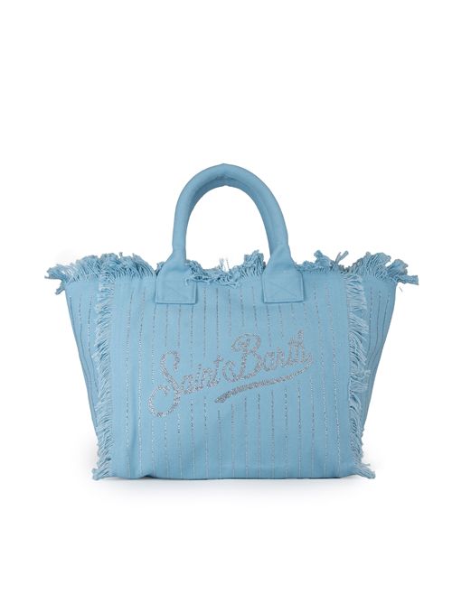 Borsa Vanity Stripes in cotone con strass a righe Mc2 Saint Barth | VANITY06734H STRASS STRIPES 31 SILVE